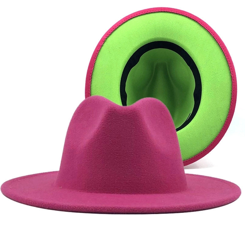 Retro Wool Top Hat Double-sided Blocking Felt Women's Flat-brimmed Jazz Hat