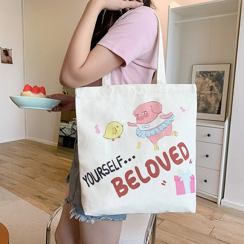 Women's Medium Canvas Cartoon Cute Square Zipper Shoulder Bag