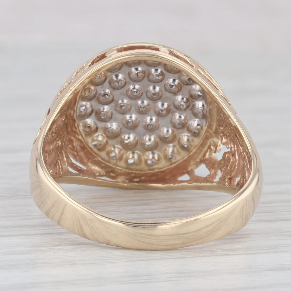 0.37ctw Diamond Cluster Ring 10k Yellow White Gold Openwork Size 12.5 Men's