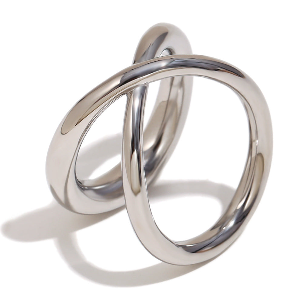Simple Niche Design All-Match Hand Jewelry Stainless Steel Plated 18K Gold Gold Cross Line Double Layer Ring
