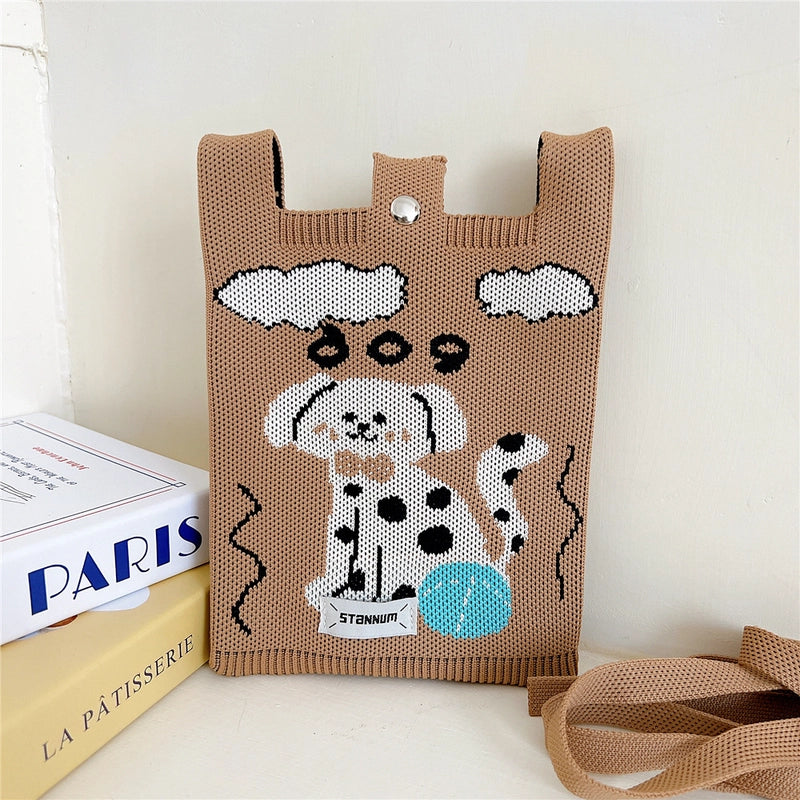 Women's Small Knit Cartoon Cute Bucket Lock Clasp Phone Wallets