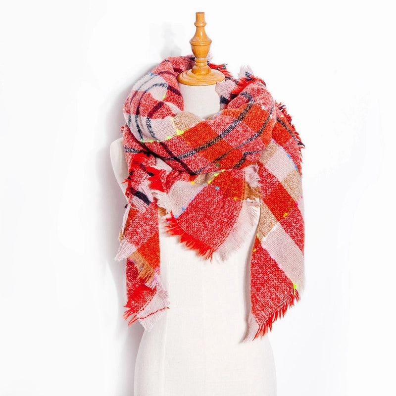 Hot New Autumn And Winter Square Scarf Split Women's Shawl Bristle Triangular Binder Plaid Scarf