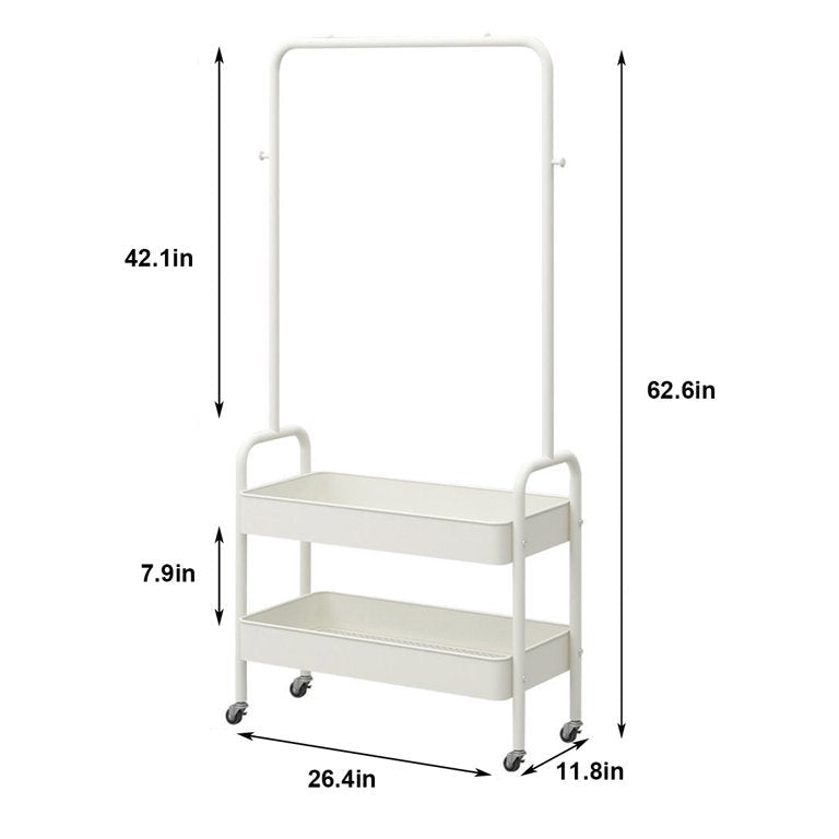 Garment Rack. Entryway Clothing Rack with 2 Tier Metal Basket