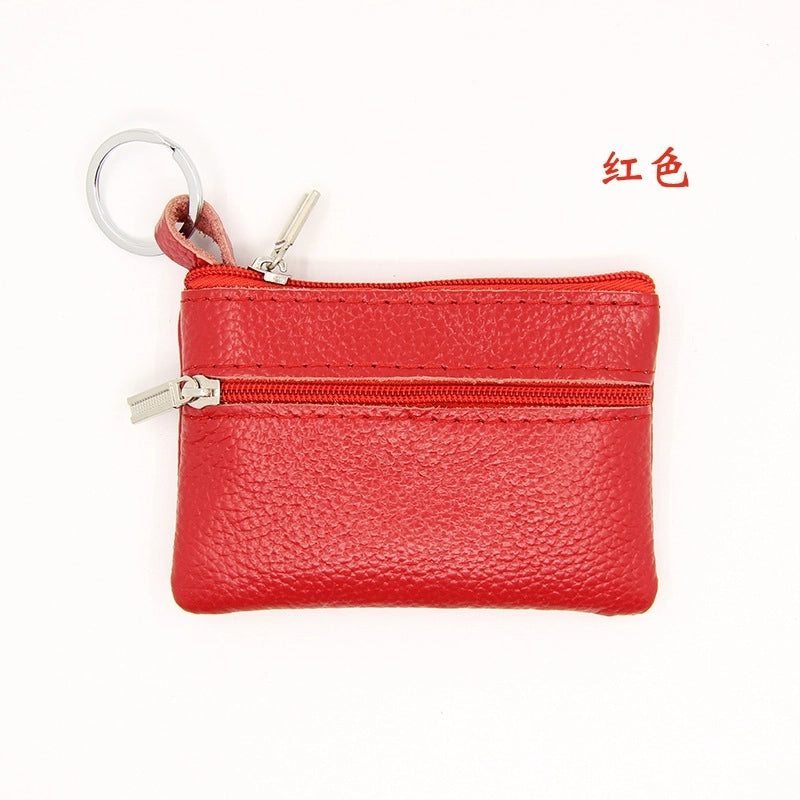 Women'S Solid Color Leather Coffee Royal Blue Apricot Zipper Wallets