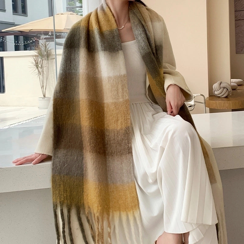 Popular Spring And Winter AC Scarf Warm Thickened Color Plaid Scarf Scarf Shawl Fashionable Western Style Outer Wear