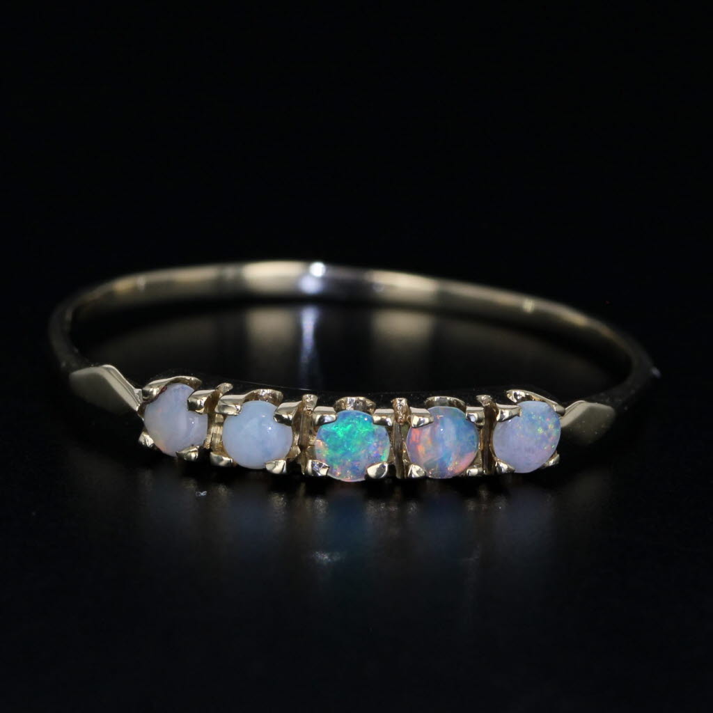 Round Opal 5-Stone Ring 14k Yellow Gold Size 9.5 Stackable