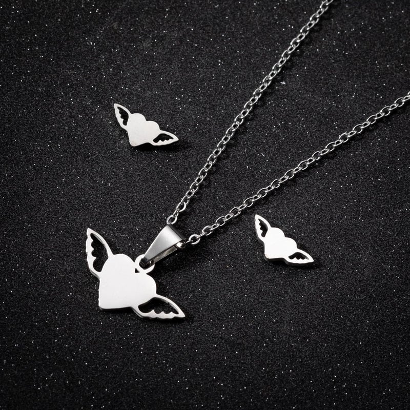 Fashion Heart Shape 201 Stainless Steel 18K Gold Plated Plating Earrings Necklace