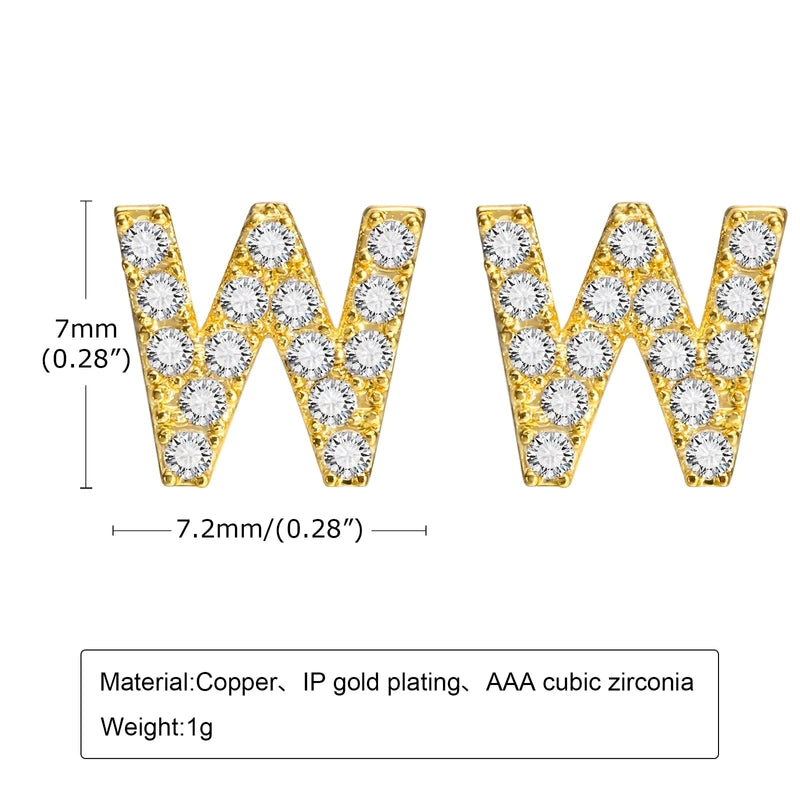 1 Pair Minimalist Letter Inlay Copper Zircon Ear Studs