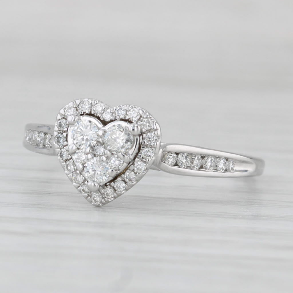 0.36ctw Diamond Cluster Heart Halo Ring 14k White Gold Engagement Size 10