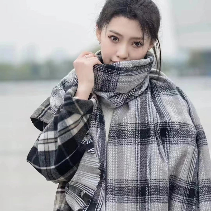 Soft Waxy Woven Plaid Cashmere Scarf Instagram Style Autumn And Winter New Arrival Retro Couple Warm Shawl Trendy