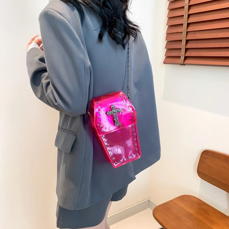 Women's Small PVC Cross Solid Color Punk Classic Style Magnetic Buckle Crossbody Bag