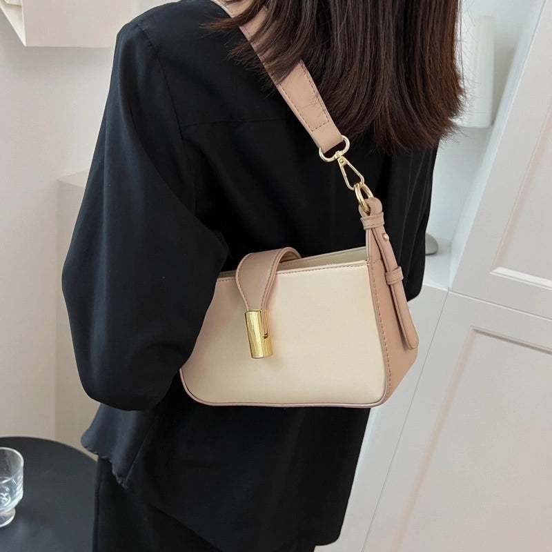 Women's Medium Pu Leather Solid Color Classic Style Streetwear Lock Clasp Shoulder Bag Crossbody Bag
