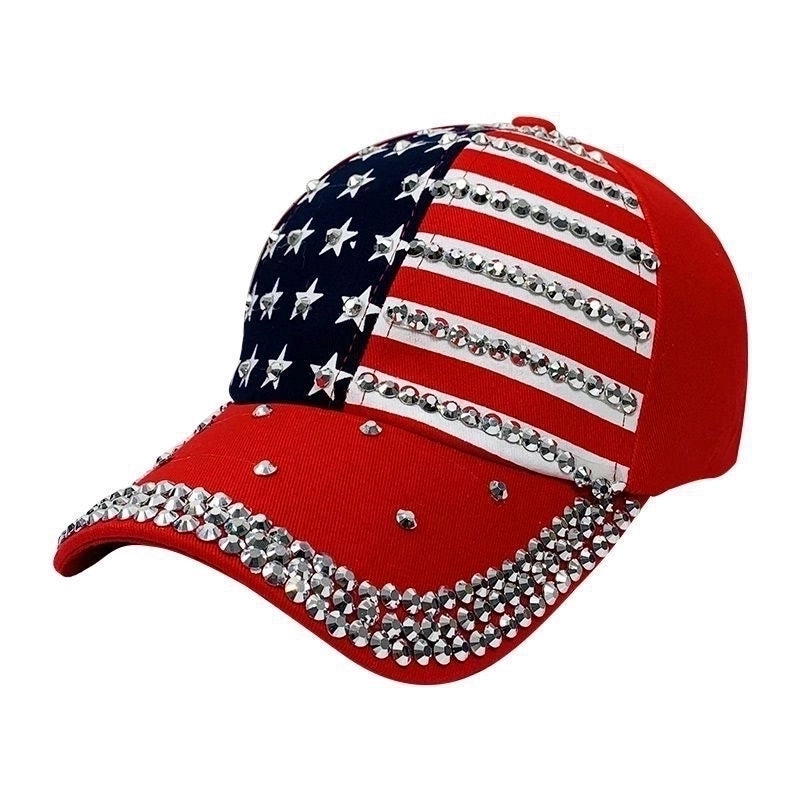 Women's Basic Retro Star Rhinestone Curved Eaves Baseball Cap