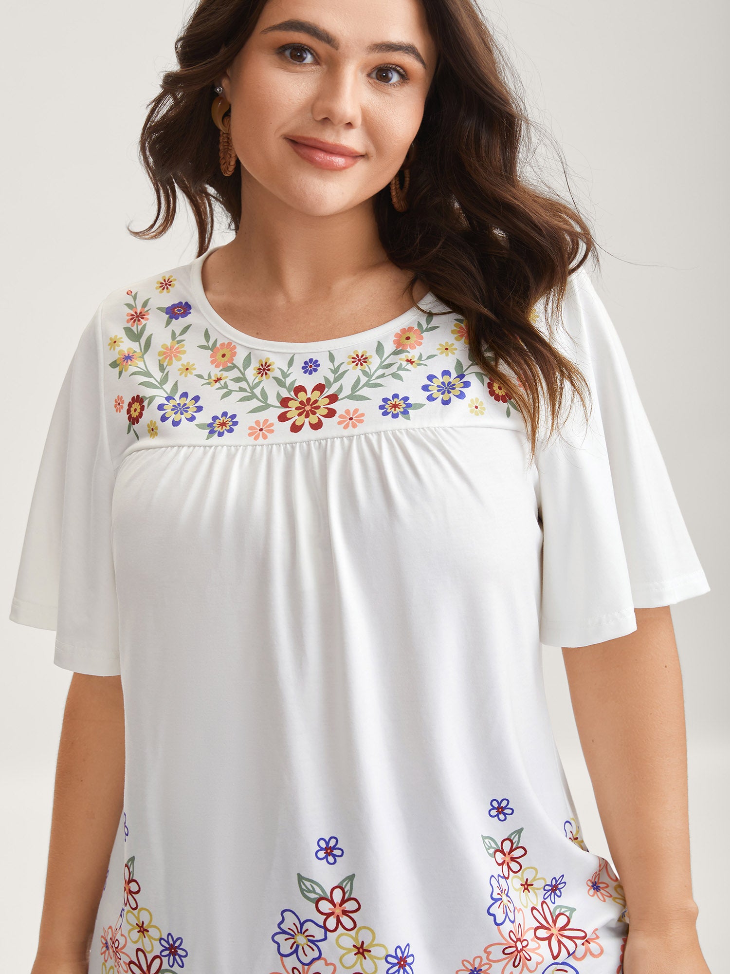 Floral Dreams Flared Sleeve Solid T-Shirt