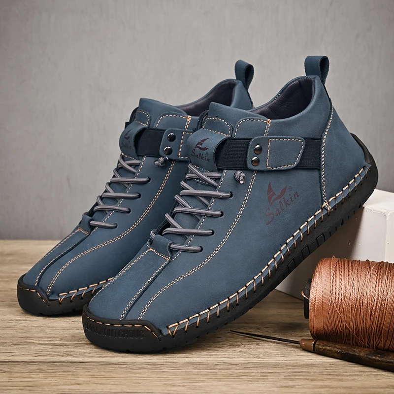 ugg New 2024 Handmade Leather Casual Men Shoes Design Sneakers Man Breathable Leather Shoes Men Ankle Boots Outdoor