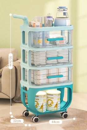 4 Layer Cart Bedside Mobile Snack Storage Rack. Waterproof Freestanding Storage Cabinet