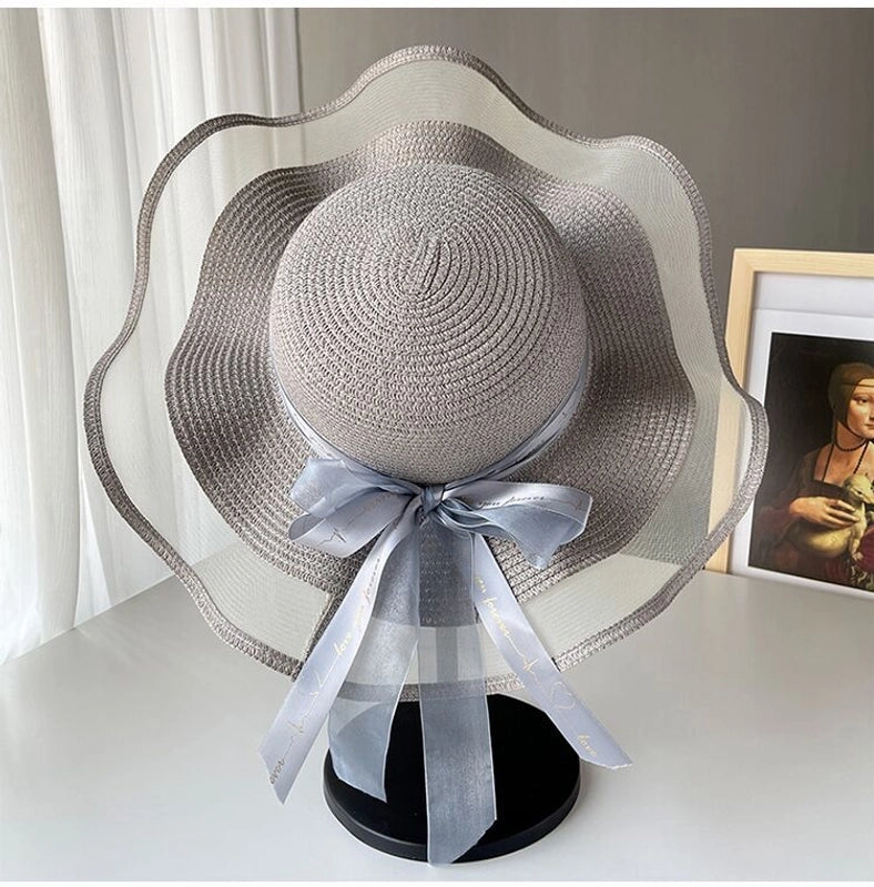 Straw Hat Women's Summer Beach Seaside Travel Sunshade Holiday Sunscreen Big Hat Brim Big Rim Cool Hat  Sun Hat