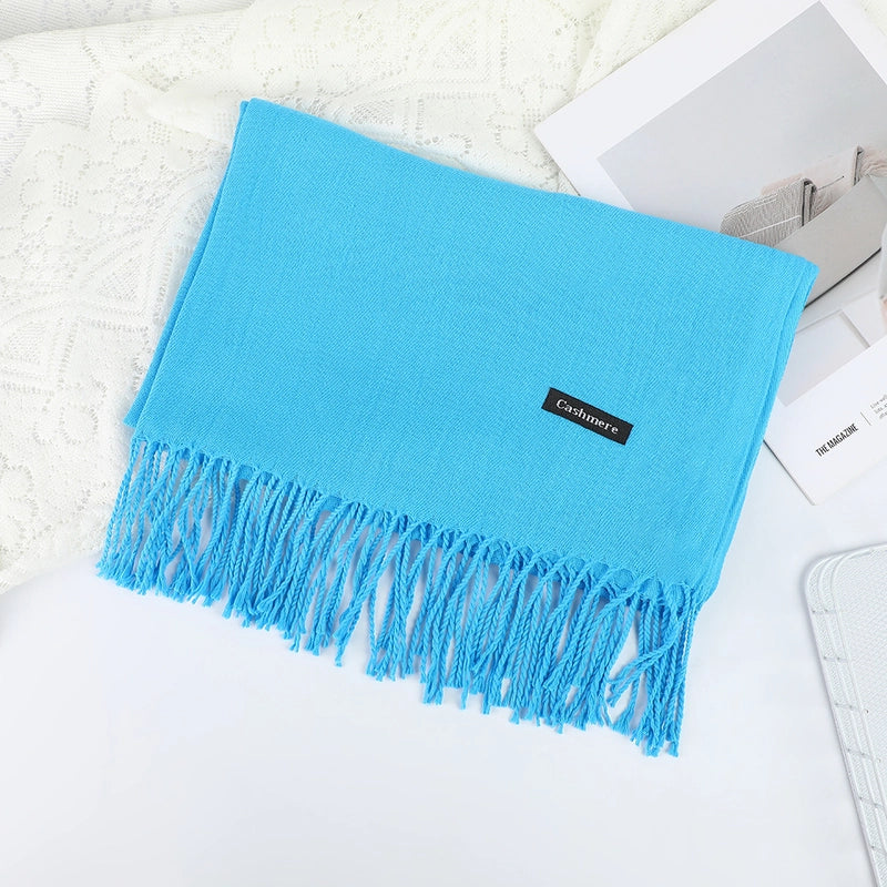 Solid Color Cashmere Tassel Scarf  Autumn And Winter Warm Scarf Simple Style Air Conditioning Shawl