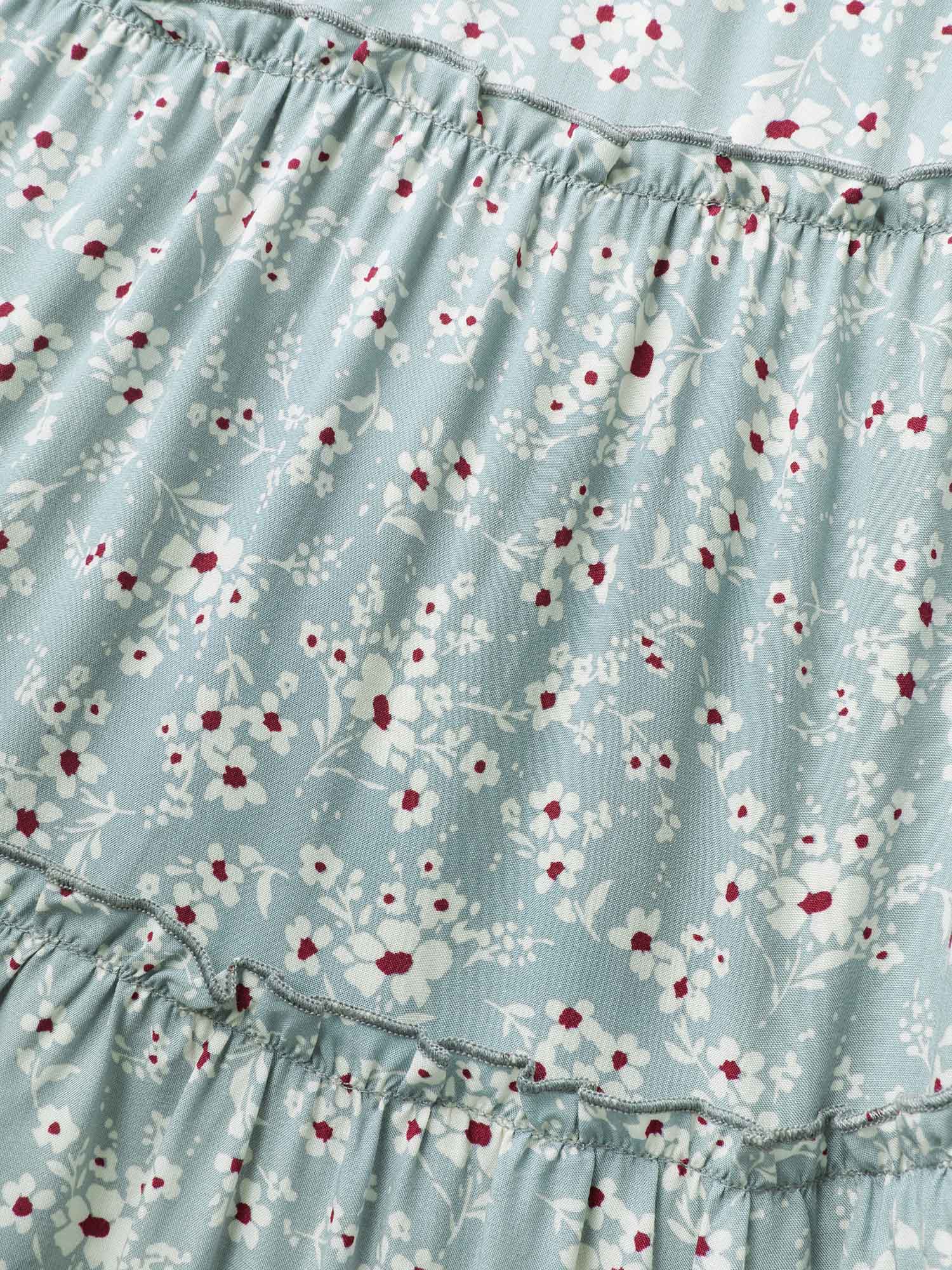 Floral Print Stretchy Waist Tiered Midi Skirt