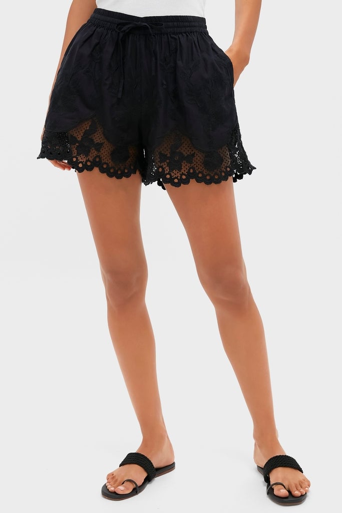 Black Flora Broderie Shorts