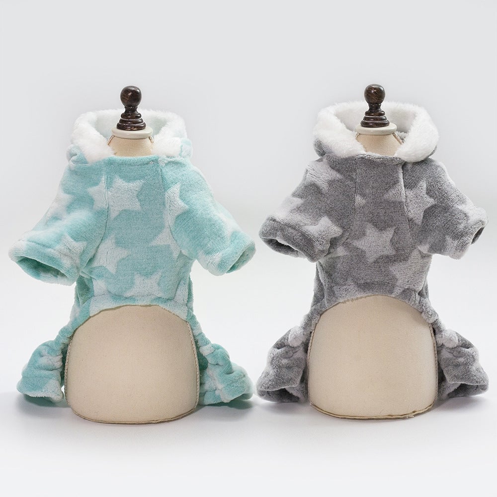Star Printed Fleece Dog Cat Jumpsuits Pajama
