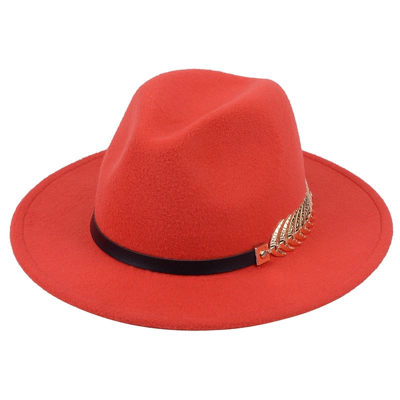 Metal Leaf Women's Woolen Hat Jazz Hat Autumn And Winter British Retro Top Hat Women