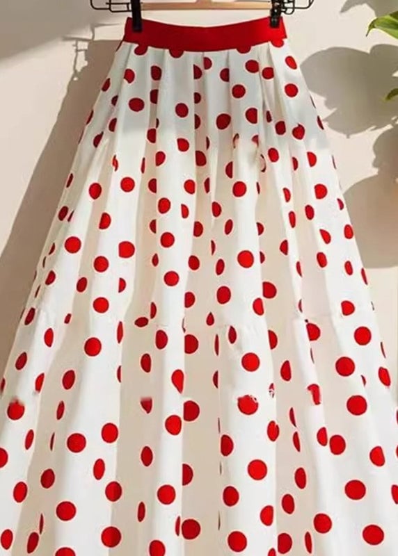 Natural White Dot Print A Line Skirts