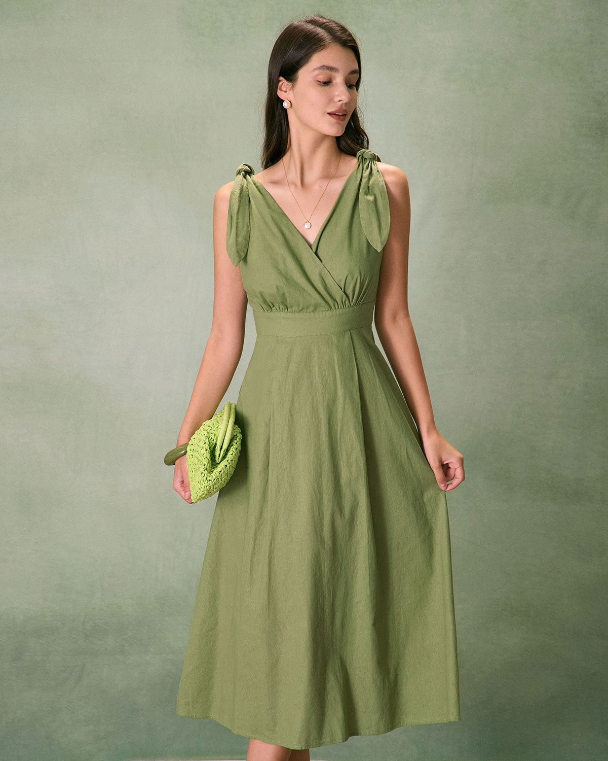 The Green Tie Strap Backless Midi Dress
