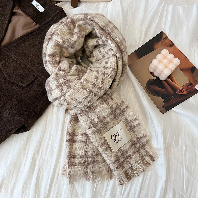 Women's Lady Minimalist Lattice Imitation Cashmere Scarf