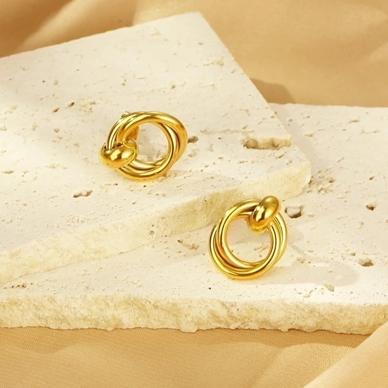 1 Pair Minimalist Circle 304 Stainless Steel 18K Gold Plated Ear Studs