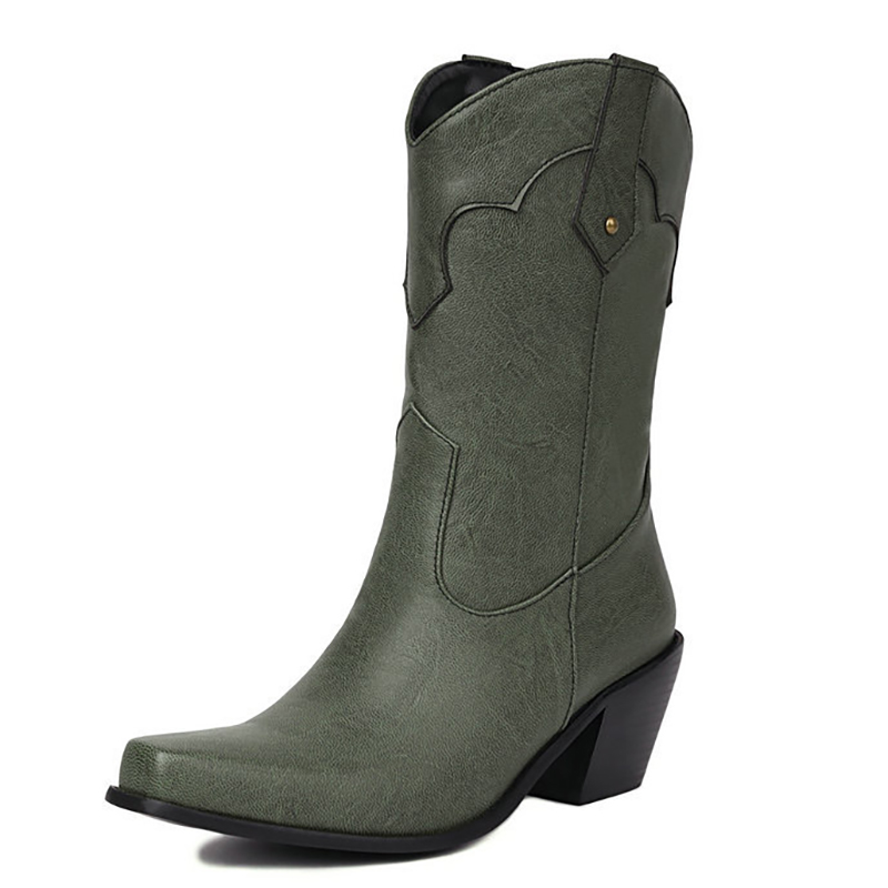 Retro Stitching V Groove Chunky Heels Western Boots