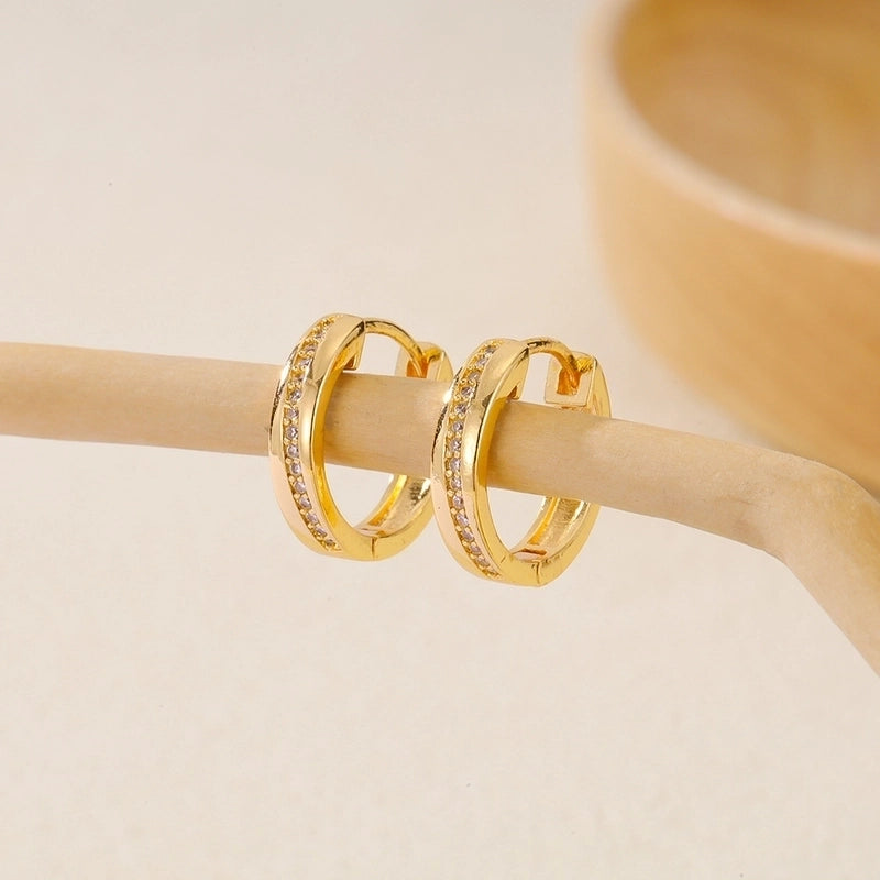 1 Piece IG Style Minimalist Geometric Inlay Copper Zircon Earrings