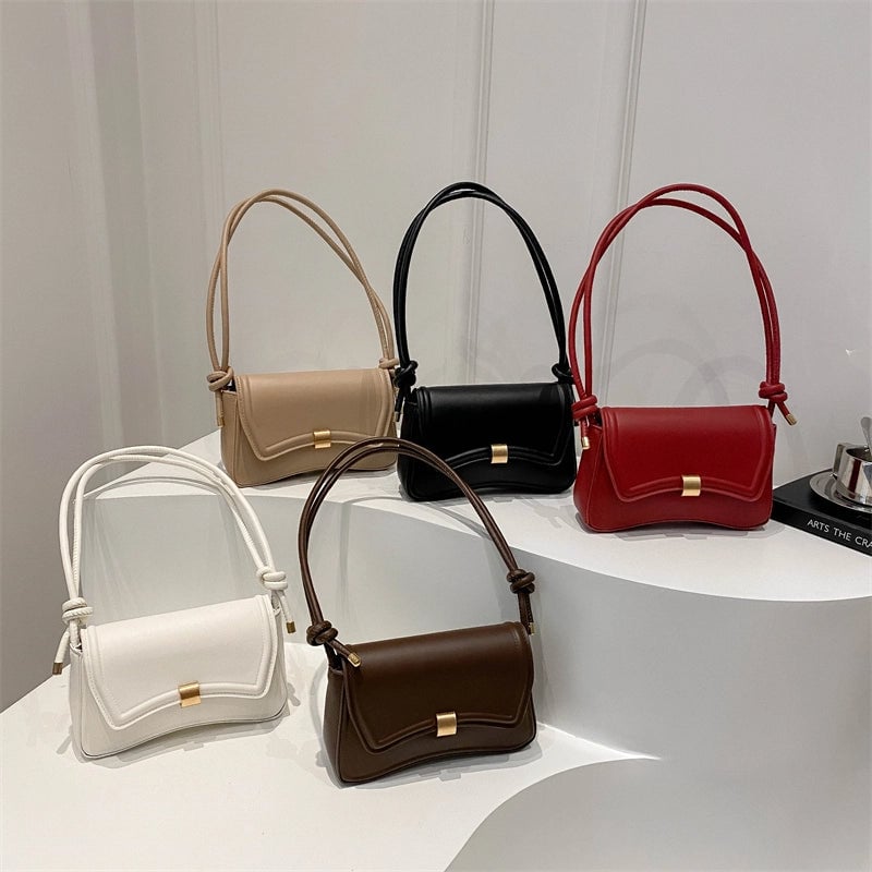 Women's Pu Leather Solid Color Basic Square Magnetic Buckle Shoulder Bag Crossbody Bag