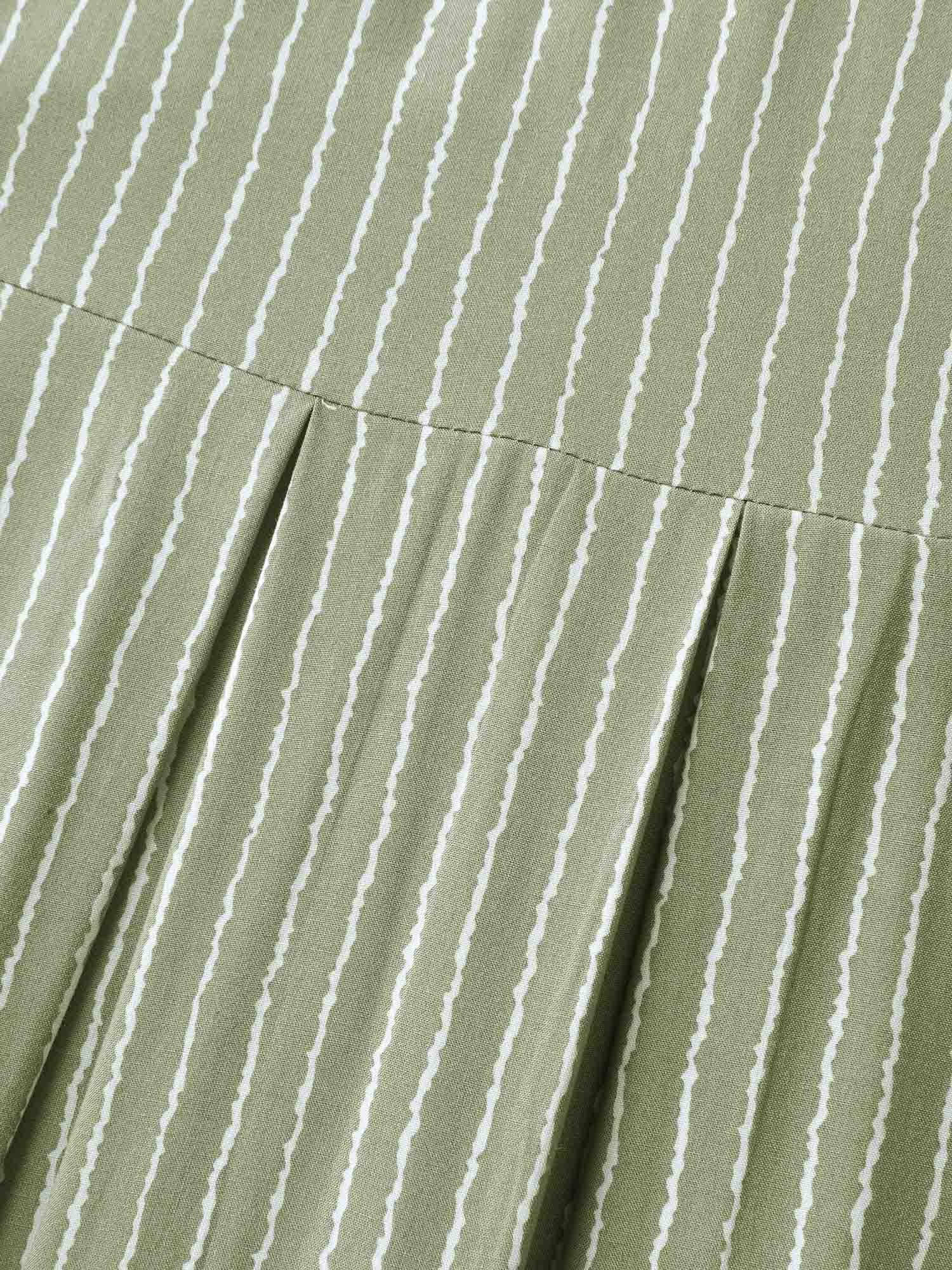 Stripe Print Button Detail Collar Midi Dress