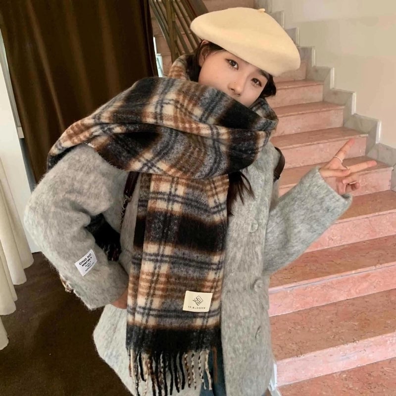 Women's Lady Minimalist Lattice Imitation Cashmere Scarf