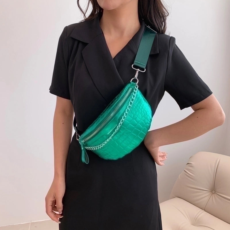 Women's Vintage Style Solid Color Crocodile Pu Leather Waist Bags
