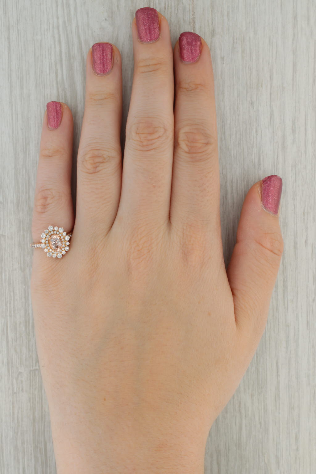 1.24ctw Morganite Diamond Halo Engagement Ring 14k Rose Gold Size 6