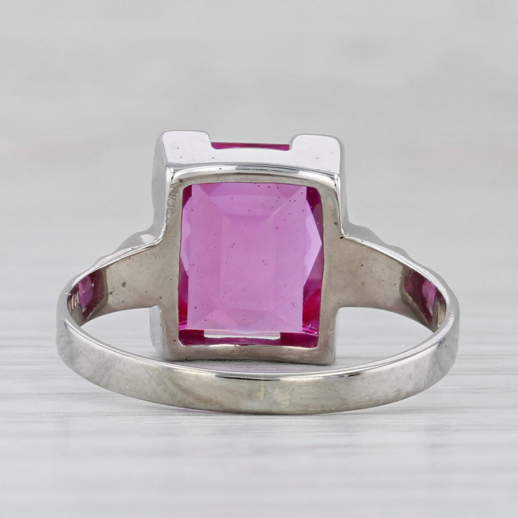 Vintage 3.35ct Lab Created Pink Red Ruby Ring 10k White Gold Size 7.5 Solitaire
