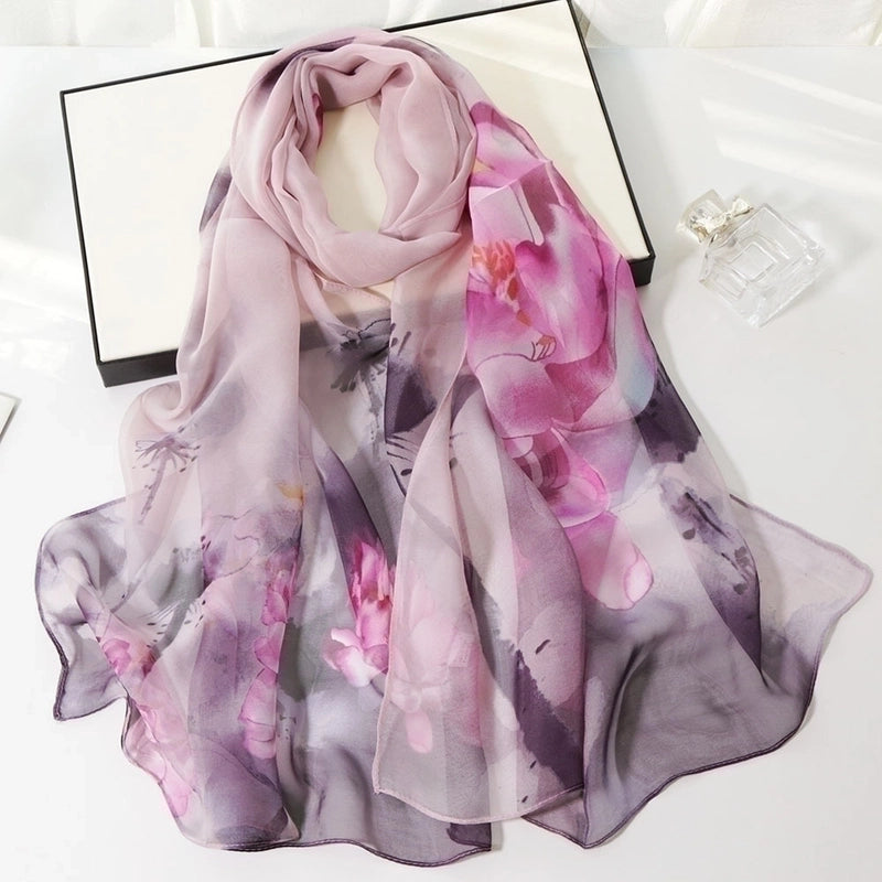 Women's Elegant Flower Georgette Silk Scarves