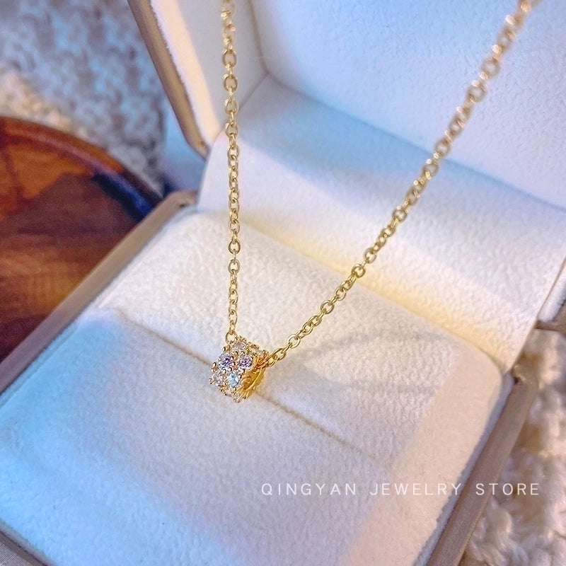 Fashion Round Titanium Steel Inlay Zircon Pendant Necklace