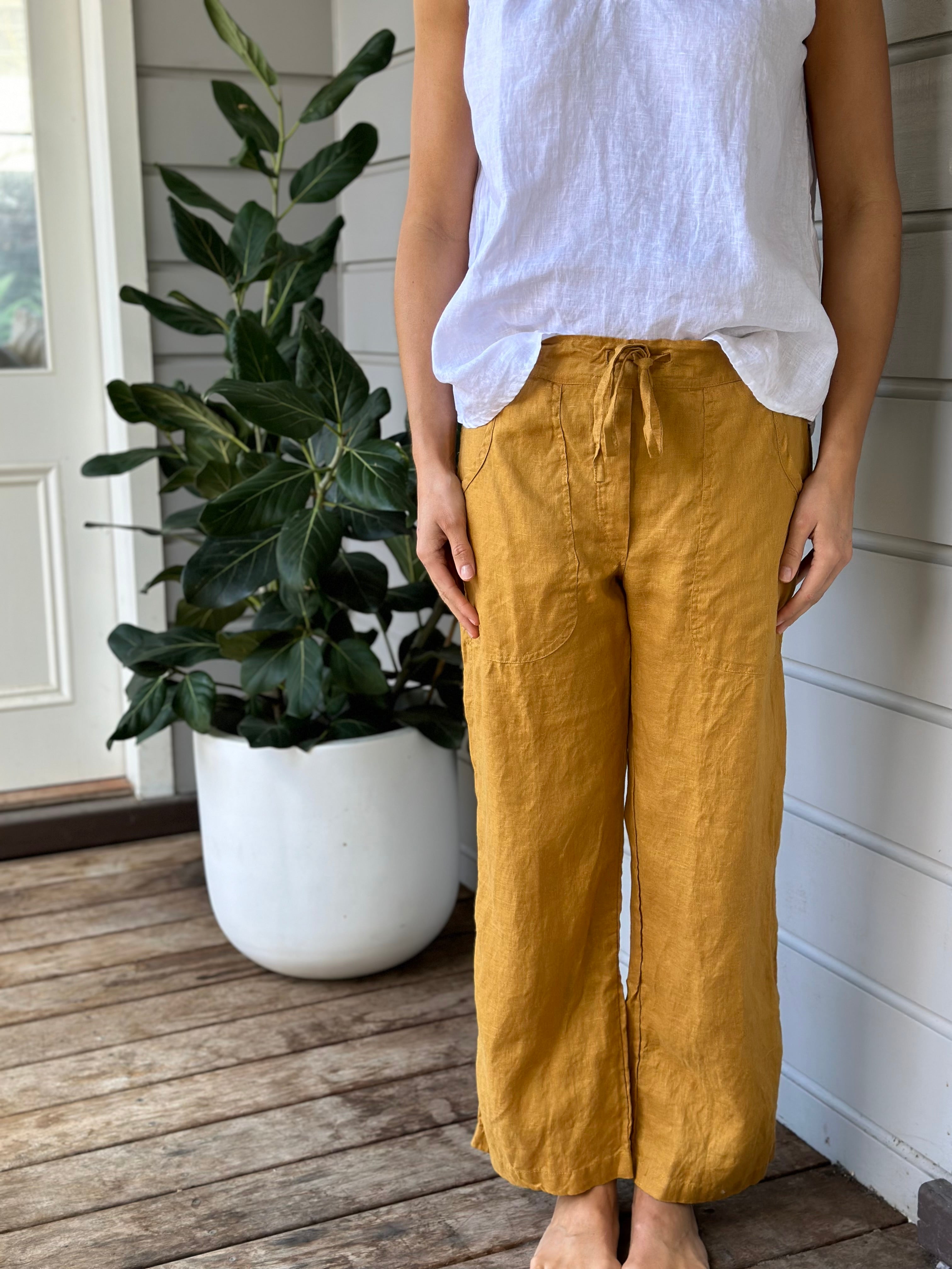 fleur straight leg pants - turmeric linen