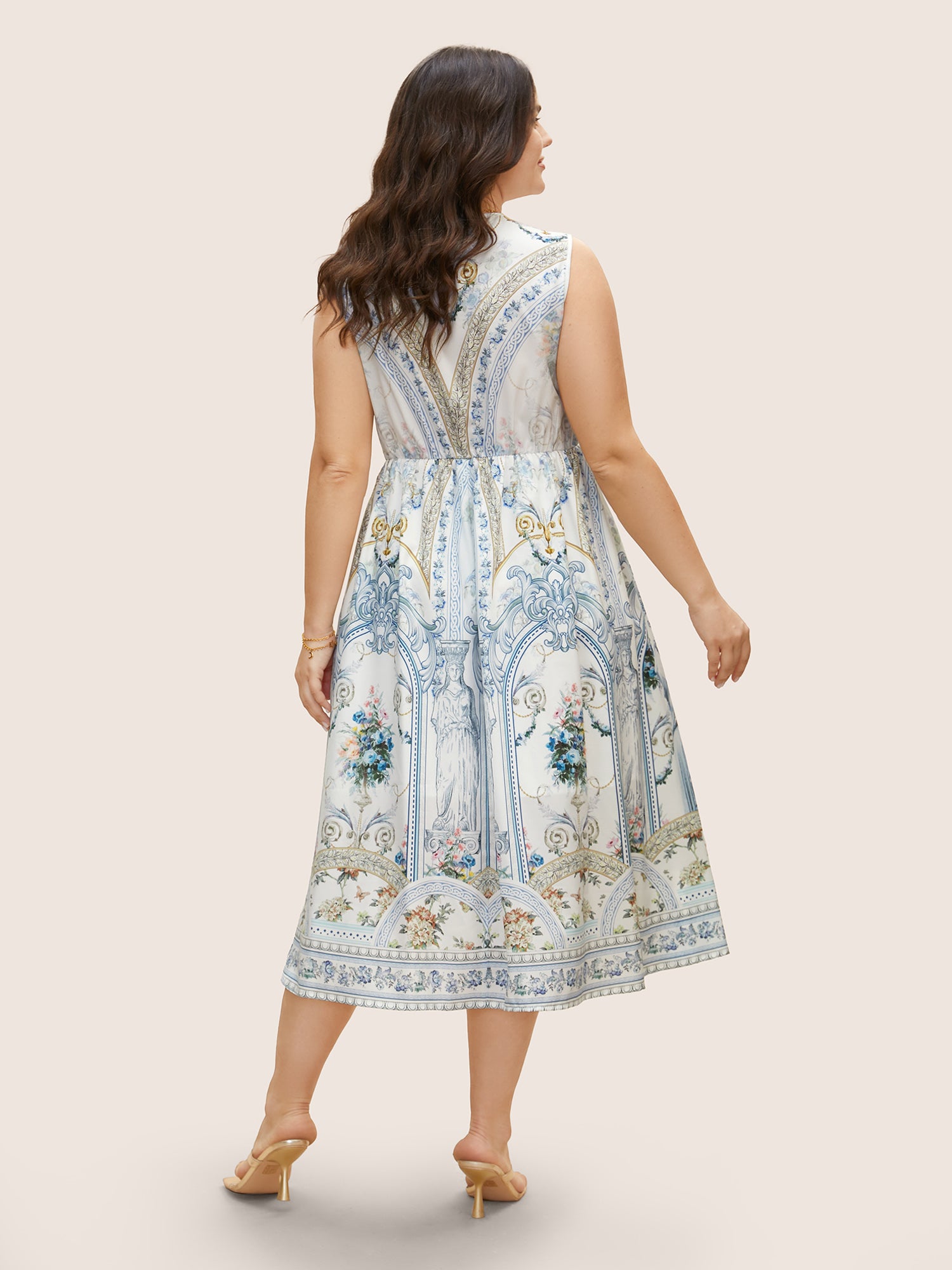 V Neck Boho Print Sleeveless Midi Dress