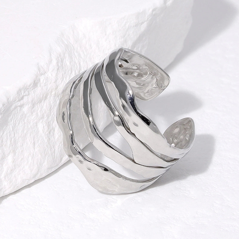 304 Stainless Steel 18K Gold Plated Elegant Retro Plating Geometric Leaf Heart Shape Open Rings