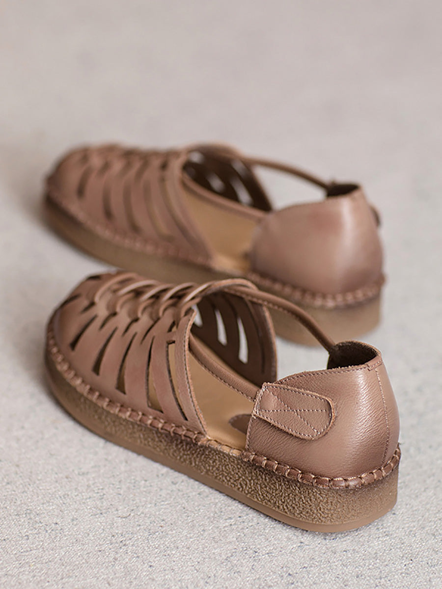 Women Summer Leather Weave Low Heel Sandals