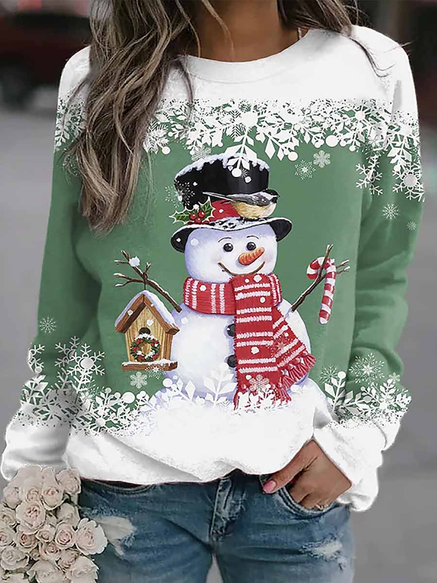 Christmas snowman print loose sweater(8 colors)