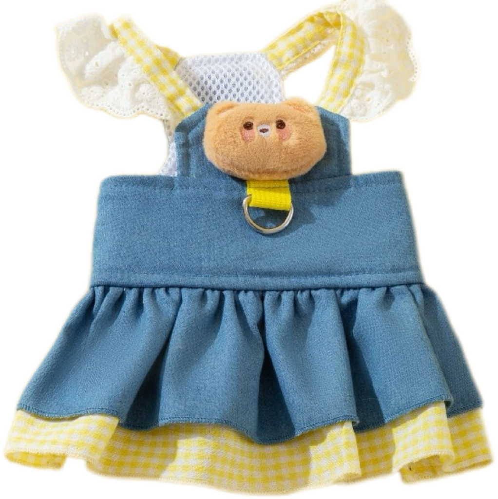 Cute Animal Decor Denim Dog Harness Dress