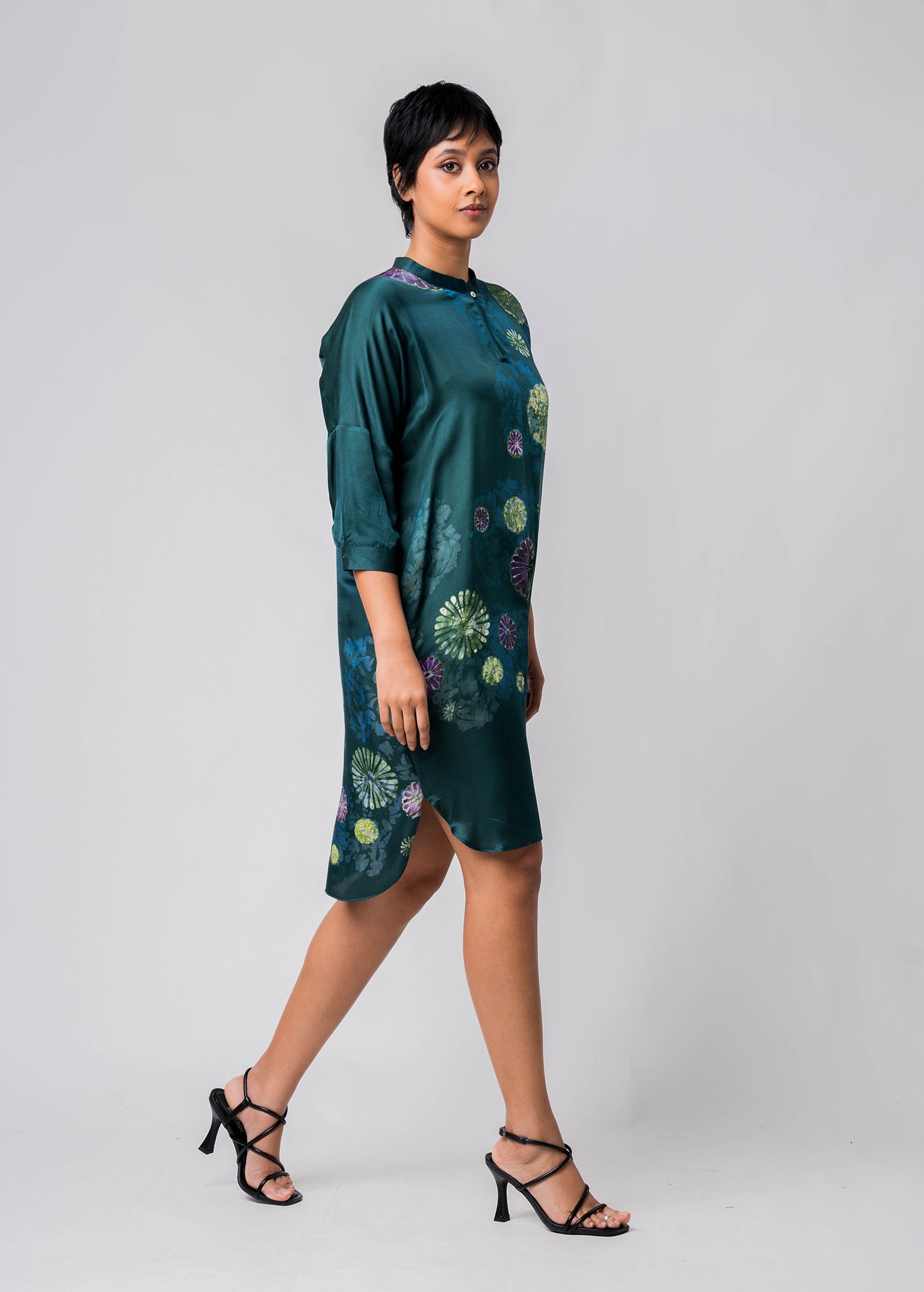 Batik Floral Chinese Collar Dress