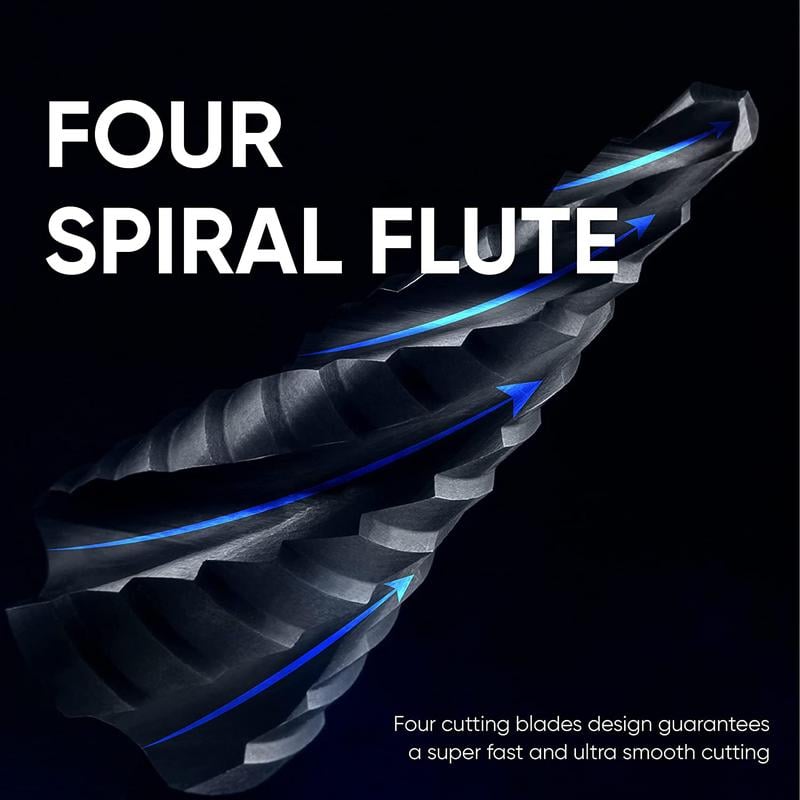 3pcs Four Spiral Flute Cobalt Step Drill Bit Set