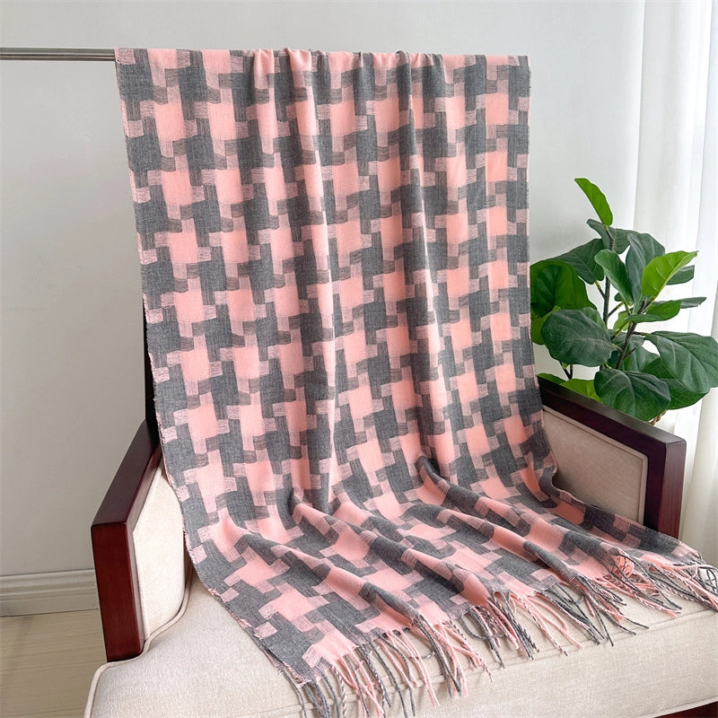 Women's Elegant Basic Lady Plaid Imitation Cashmere Polyester Scarf
