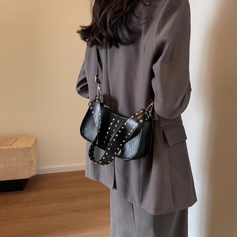 Women's Pu Leather Solid Color Classic Style Sewing Thread Pillow Shape Zipper Shoulder Bag